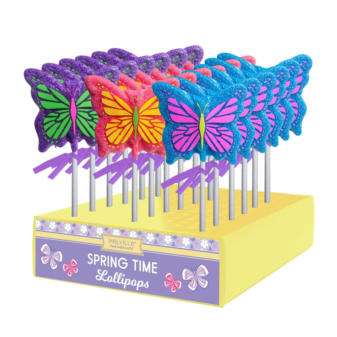 Melville - Lollipops - Sanded Butterflys - Pink, Blue, Purple - Display
