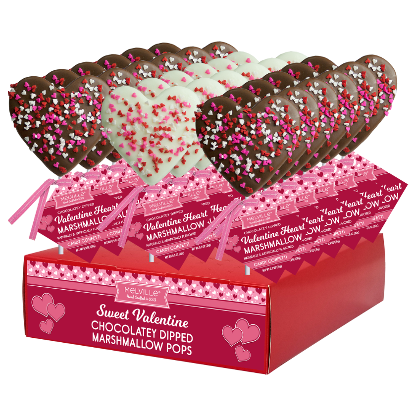 Melville - Marshmallow Pops - Heart Confetti White & Milk Chocolate - Display
