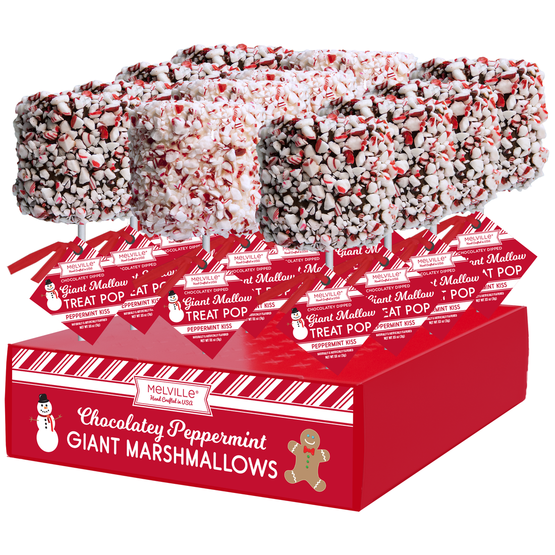 Melville - Giant Marshmallow Pops - Peppermint & Chocolatey Coating - Display
