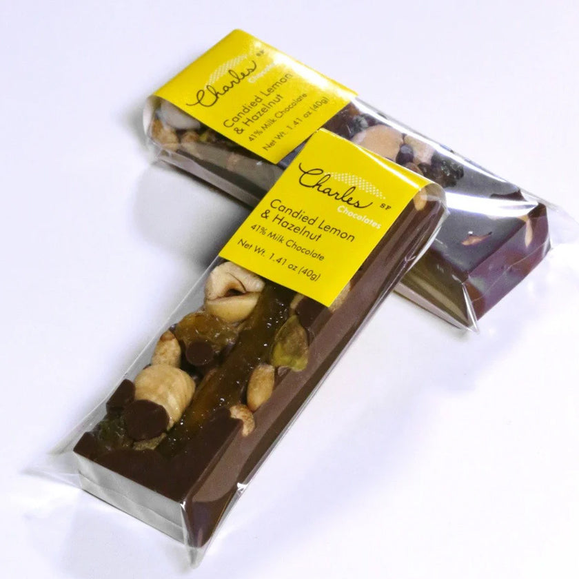 Charles Chocolates - Mendiant Bar - Candied Lemon & Hazelnut (Milk Chocolate) 1.41 oz