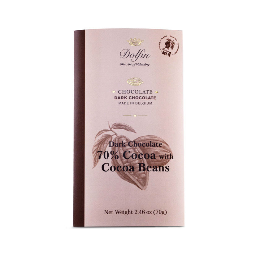 Dolfin - 70g Bars 70% Dark Chocolate with Cocoa Beans