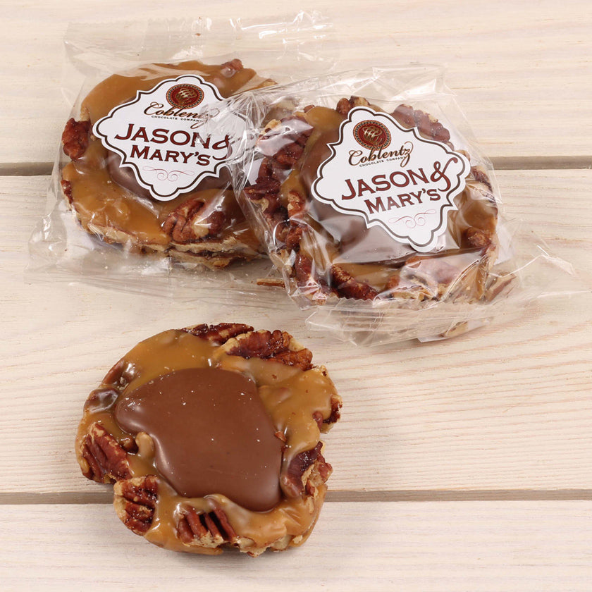 Jason & Mary's - BULK - pecan snapper in milk chocolate - loose bulk, NOT packaged - 2oz