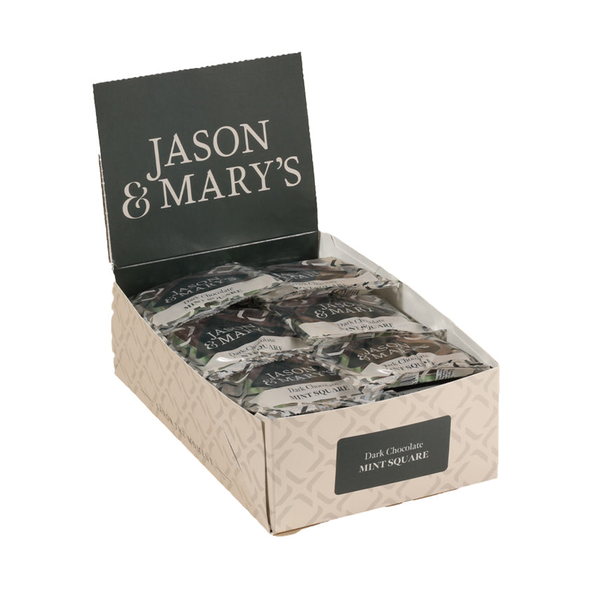 Jason & Mary's - DISPLAY - mint square in dark chocolate - 36 pc Box - 1.5oz