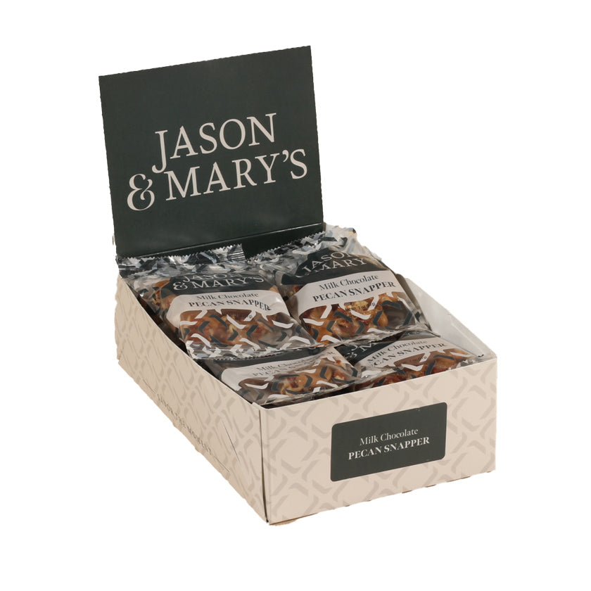 Jason & Mary's - DISPLAY - pecan snapper in milk chocolate - 18 pc Box - 2oz