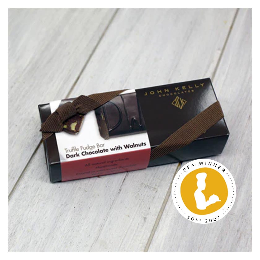 John Kelly Chocolates - Truffle Fudge Bar 8oz Gift Box - Dark Chocolate with Walnuts