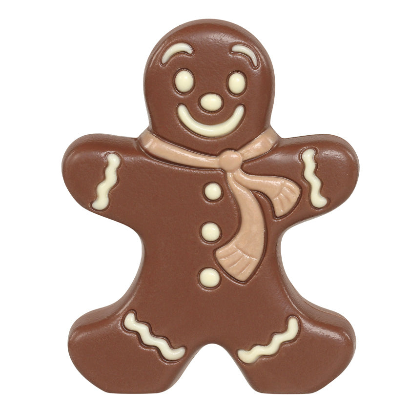 Nirvana Chocolates - Ginger Bread Man - milk chocolate hollow figurine w/ accents in cello bag w/ ribbon (5" Tall) - 2.12 oz
