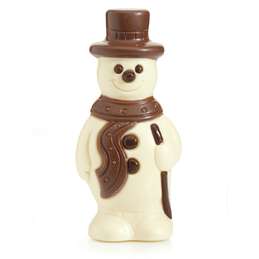 Nirvana Chocolates - Snowman - white chocolate hollow figurine w/ accents in cello bag w/ ribbon (5" Tall) - 2.12 oz