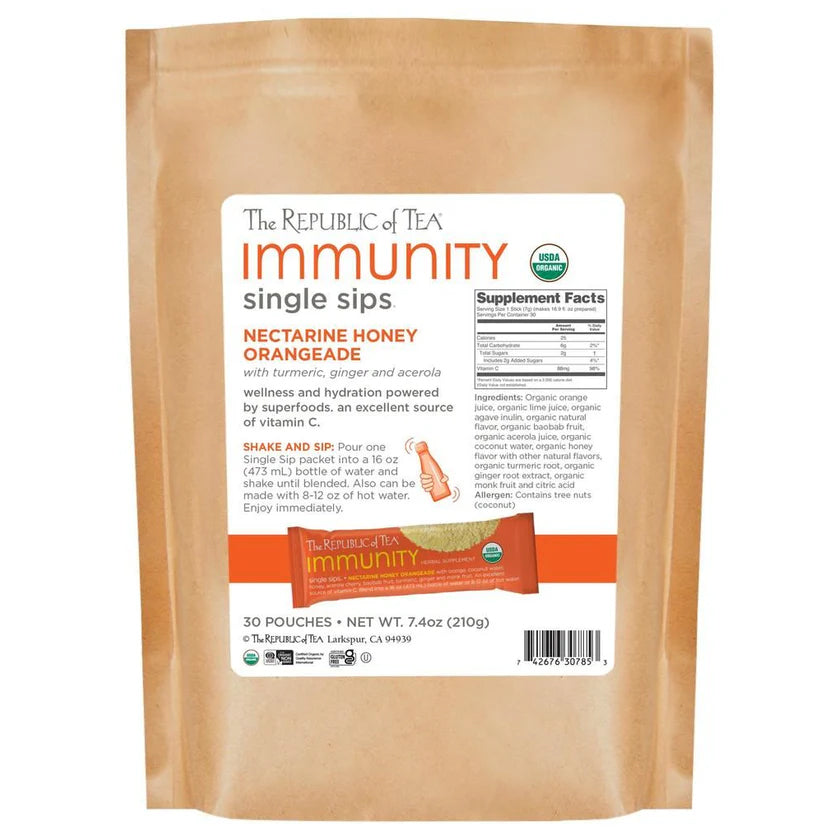 The Republic of Tea - Immunity Nectarine Honey Orangeade Bulk (30 Pouches)