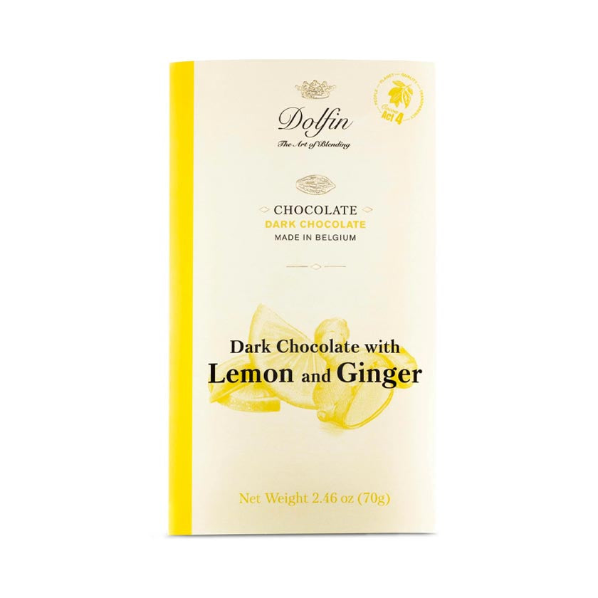 Dolfin 70g Bars 60% Dark Chocolate Bar w/ Lemon and Ginger