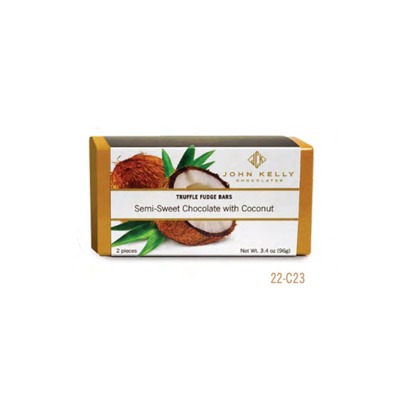 John Kelly Chocolates - Truffle Fudge (2pc) Specialty Box - Semi-Sweet Chocolate with Coconut