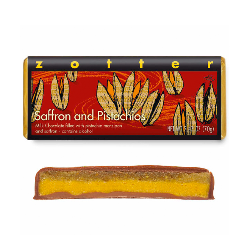 Zotter Filled Chocolate - Saffron and Pistachios