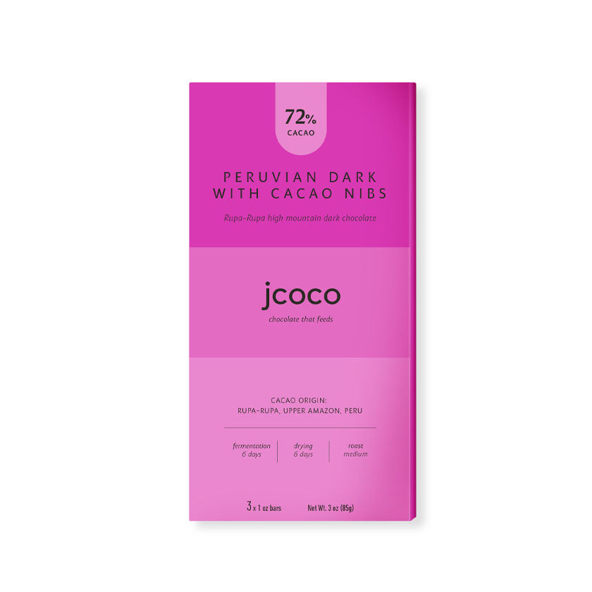 jcoco - Peruvian 72% Dark with Cocoa Nibs Chocolate Bar 3oz