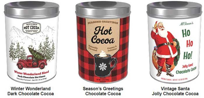 Holiday sized cocoa tins from McSteven's