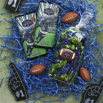 Football inspired designs on Seattle Chocolate bars