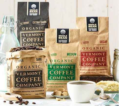 Bags of Vermont Coffee Company coffee beans