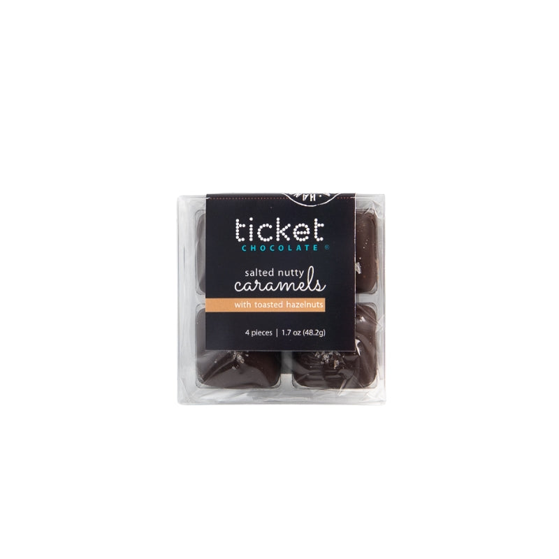 Ticket Chocolate - 4-Piece Salted Chocolate-Covered Nutty Caramels (with hazelnuts)