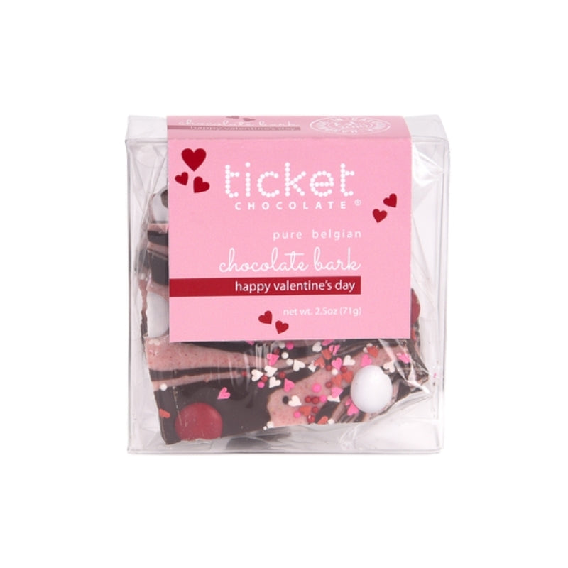 Ticket Chocolate - Happy Valentine's Day - Strawberry Cheesecake - Bark - Clear Box