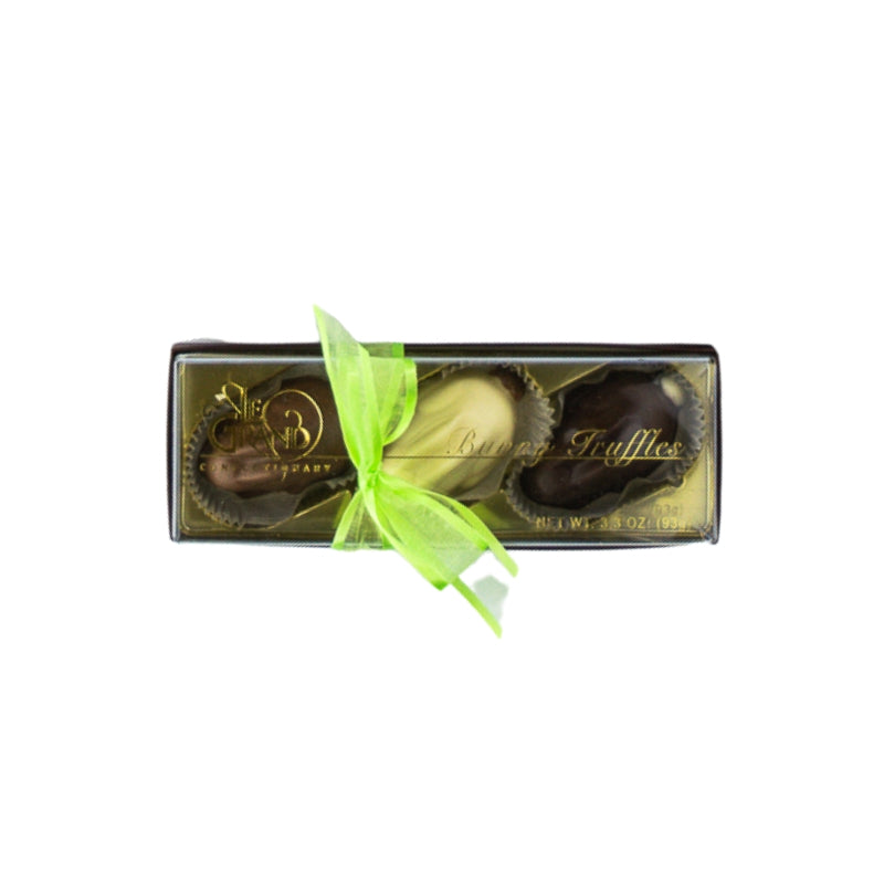 Ticket Chocolate - Easter Bunny Truffles Trio - 3-Piece Bunny Shape Truffles:Dark, Milk, White - clear lid, brown bottom, green ribbon