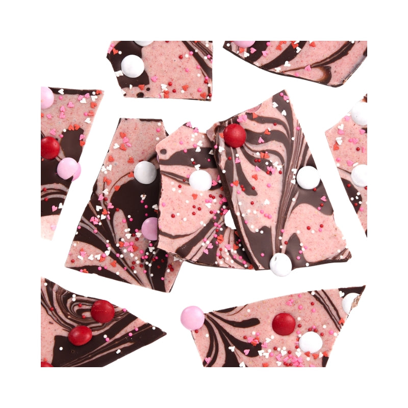 Ticket Chocolate - Happy Valentine's Day - Strawberry Cheesecake (dark/white) Bark (Bulk)
