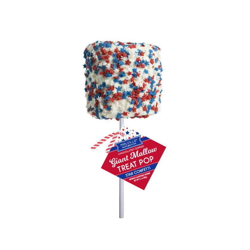 Melville - Giant Marshmallow Pops - White Chocolatey Coating with Patriotic Confetti - Bulk