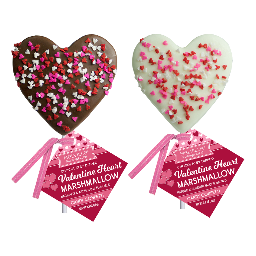 Melville - Marshmallow Pops - Heart Confetti White & Milk Chocolate - Bulk