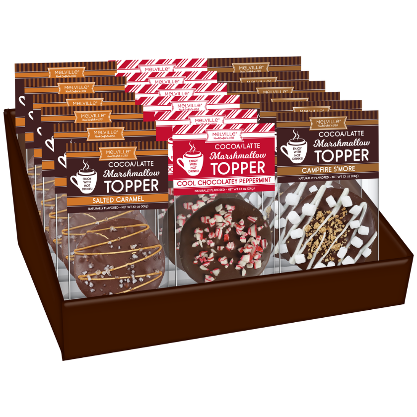 Melville - Cocoa Toppers - Winter Chocolatey Dipped Marshmallow - Assorted - Display