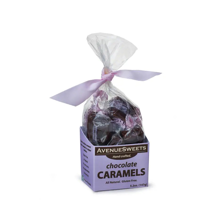 Avenue Sweets - Chocolate Caramels - 5.2oz - stand up boxes with ribbon
