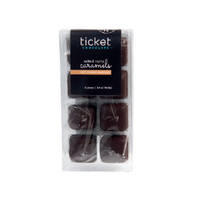 Ticket Chocolate - 8-Piece Salted Chocolate-Covered Nutty Caramels (with hazelnuts)