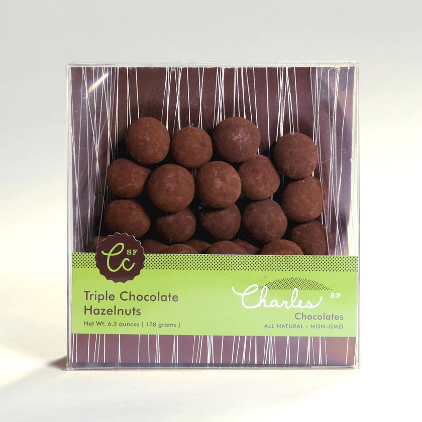 Charles Chocolates - Chocolate Covered Nuts - Triple Chocolate Hazelnuts 6.3oz