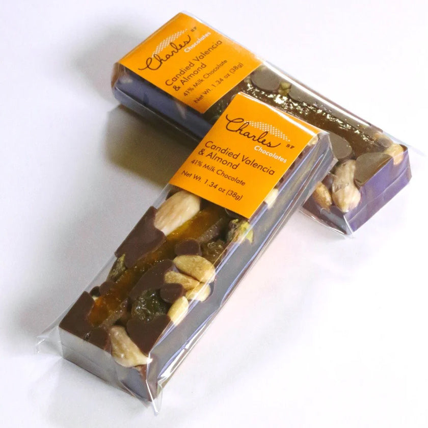 Charles Chocolates - Mendiant Bar - Candied Valencia &amp; Almond (Milk Chocolate) 1.41 oz