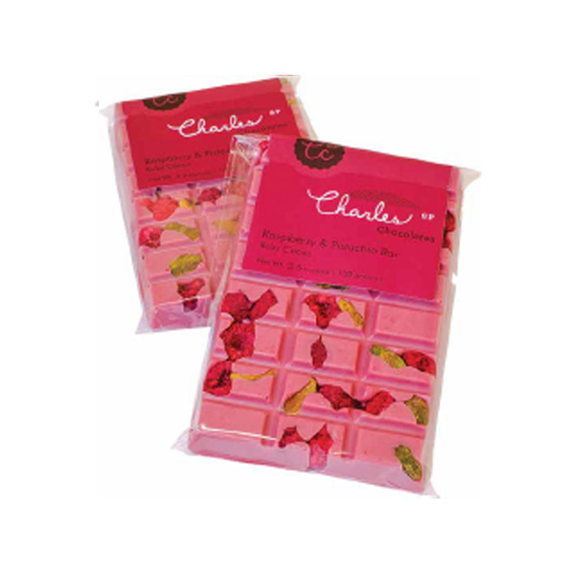 Charles Chocolates - Ruby Cacao Bar - Raspberry & Pistachio 3.5oz