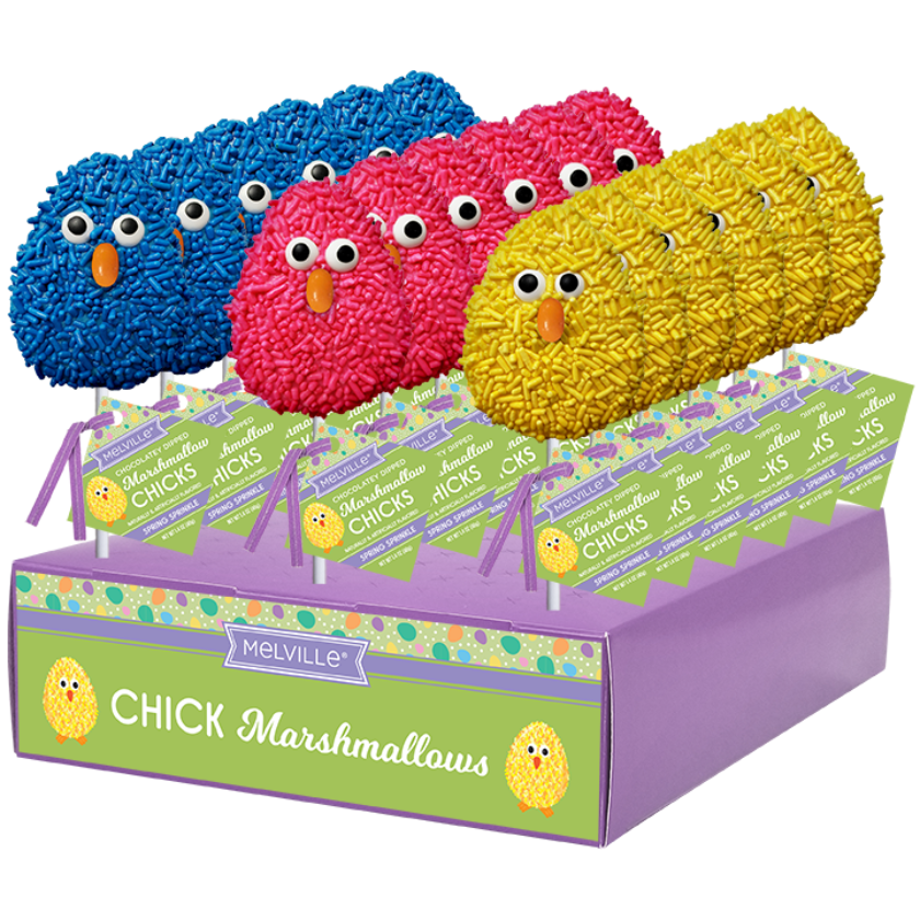 Melville - Marshmallow Pops - Easter Chick - Assorted Colors - Display