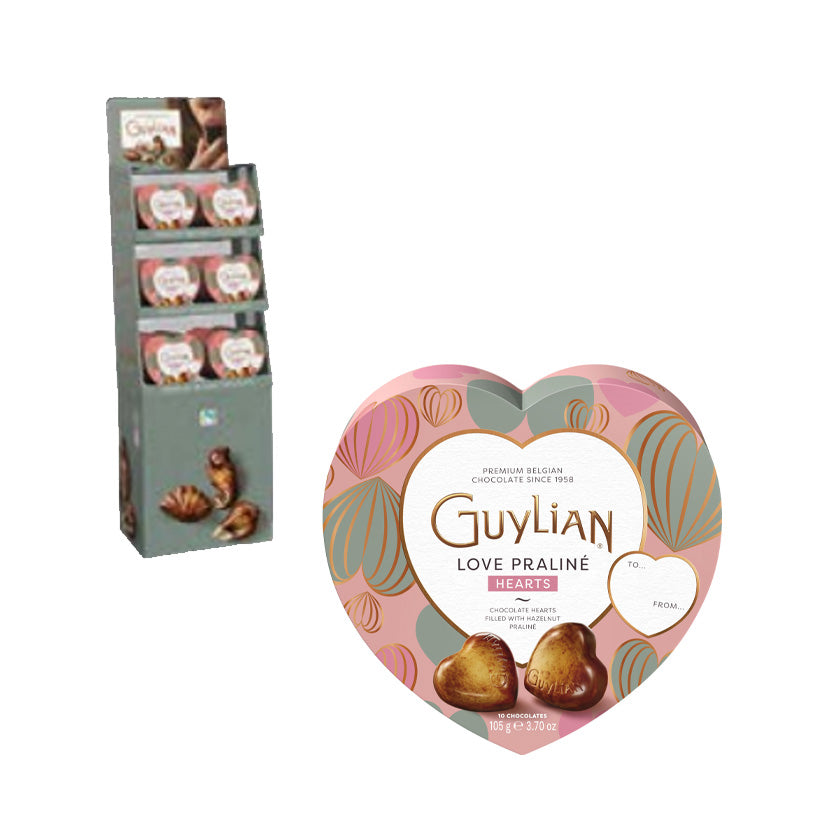 Guylian - Praline Hearts (10-piece) in Heart-shaped box, 36 Unit Display