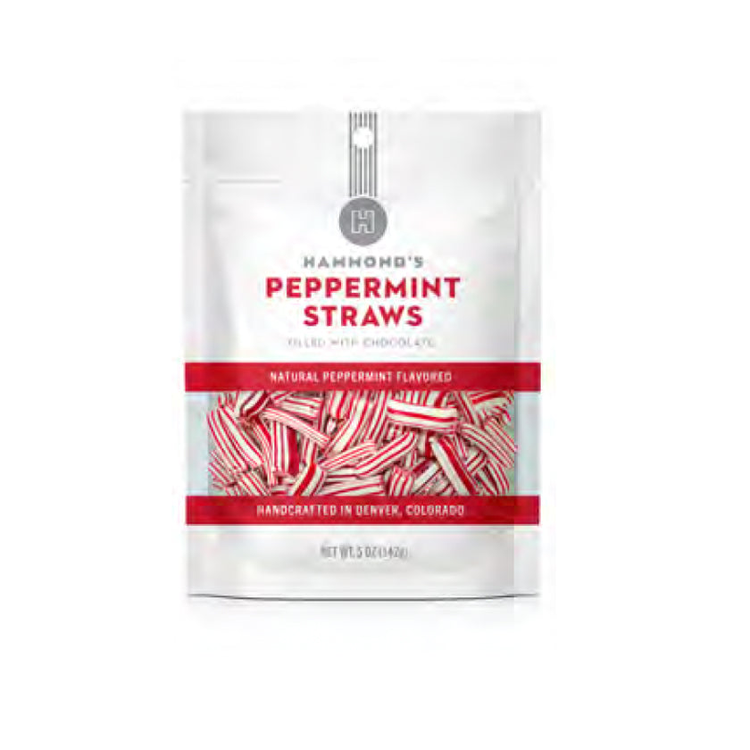 Hammond's Candies - Holiday Hard Candy - Peppermint Straws Filled with Chocolate Bag - 5oz