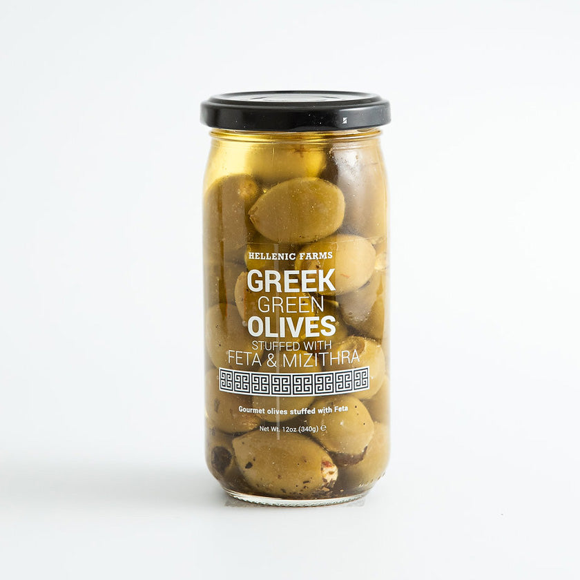 Hellenic Farms - Green Olives Stuffed w/ Feta &amp; Mizithra Cheese - 12.3oz