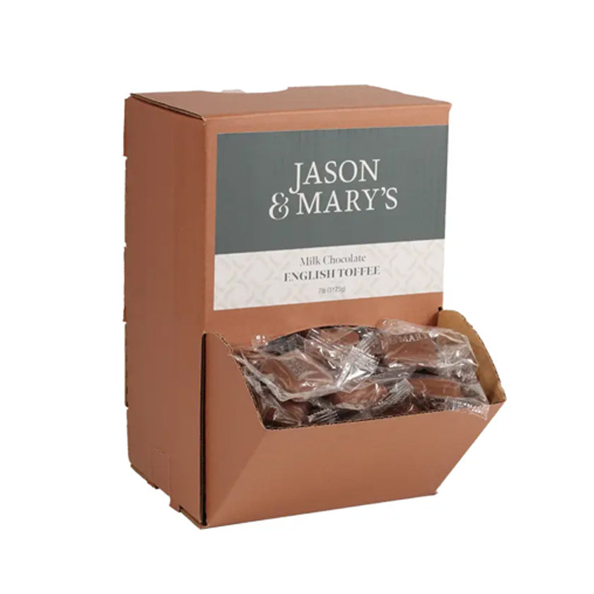 Jason & Mary's - GRAVITY FEED BOX - Milk Chocolate english toffee, bite size cello wrap - 7lbs