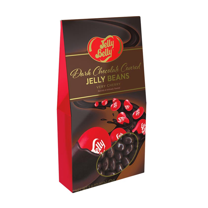 Jelly Belly® Christmas Gift Bags - Dark Chocolate Covered Jelly Beans Gable Box-Very Cherry 3.8oz