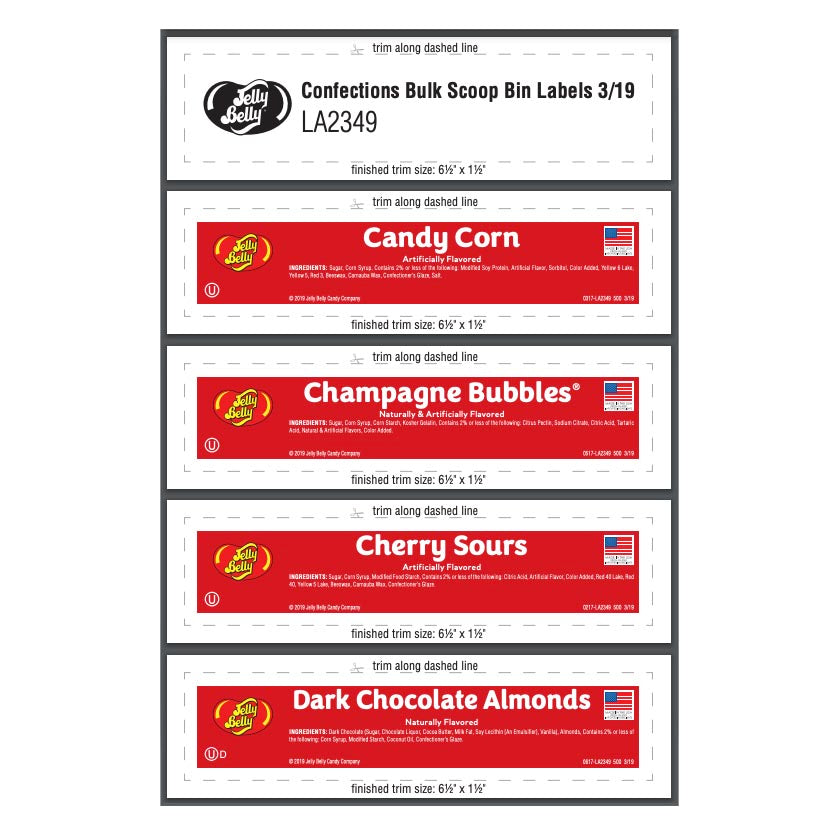 Jelly Belly® Store Decor - 7" Confections Ingredient Labels for Scoop Bins
