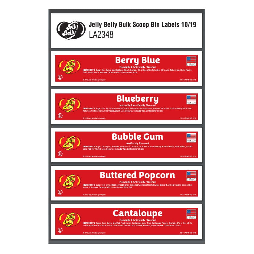 Jelly Belly® Store Decor - 7" Jelly Belly Ingredient Labels for Scoop Bins