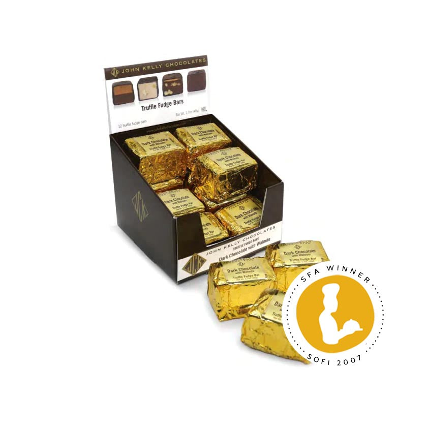 John Kelly Chocolates - Truffle Fudge 1.7oz Bars (POS Box) - Dark Chocolate with Walnuts