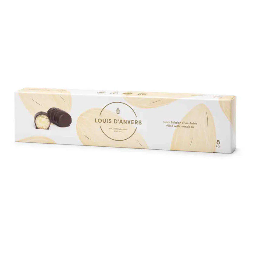 Louis D'Anvers - Gift box with 8pc Dark Chocolate enrobed pure marzipan pieces (50% Almonds), 112g