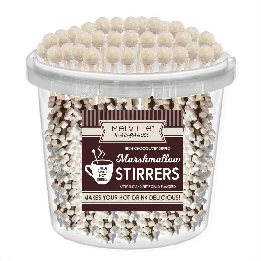 Melville - Drink Stirrers - Mini Marshmallow Stirrers - Milk Chocolatey-Dipped - Bucket