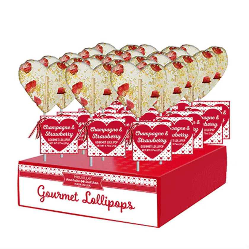 Melville - Gourmet Cocktail Lollipops - Strawberry Champagne Heart - Display