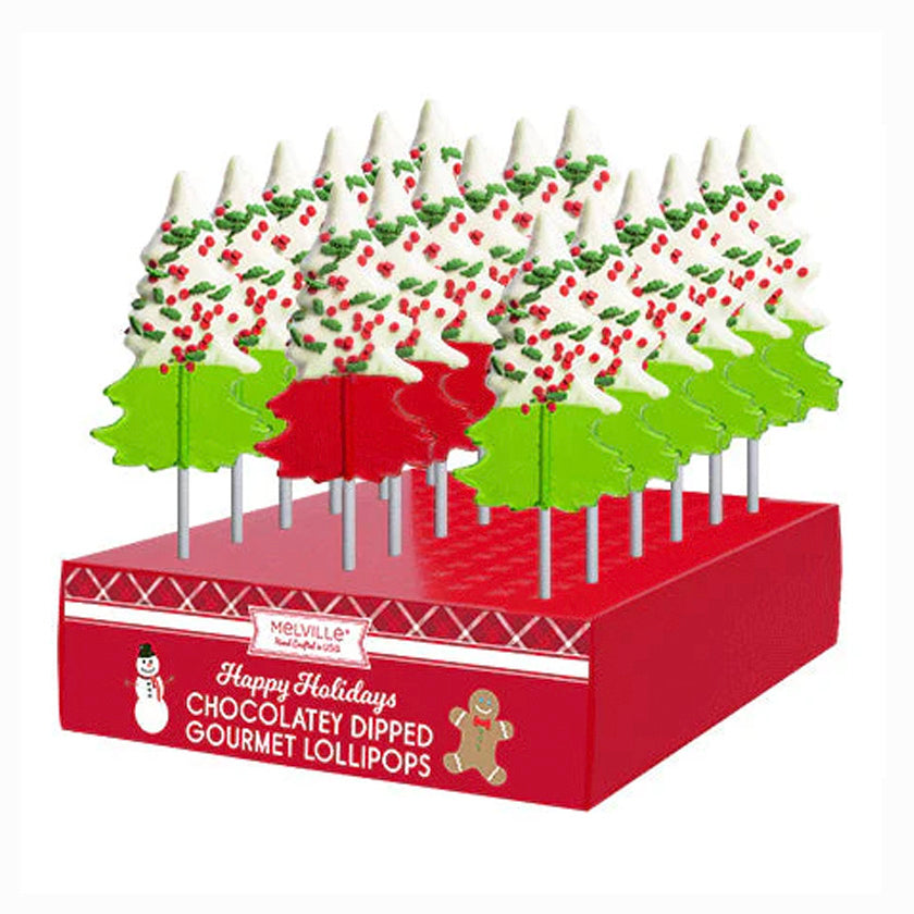 Melville - Lollipops - White Chocolatey Holiday Confetti Tree Lollipops - Red & Green - Display