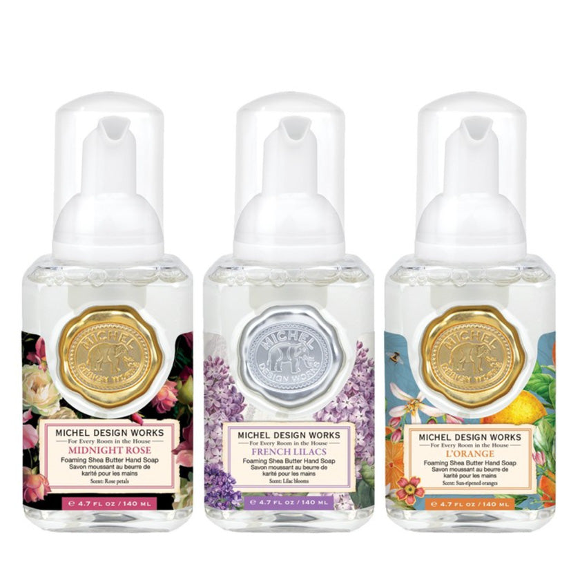 Michel Design Works - Mini Foaming Hand Soap Set: Freshly Picked Midnight Rose, French Lilacs, L'Orange