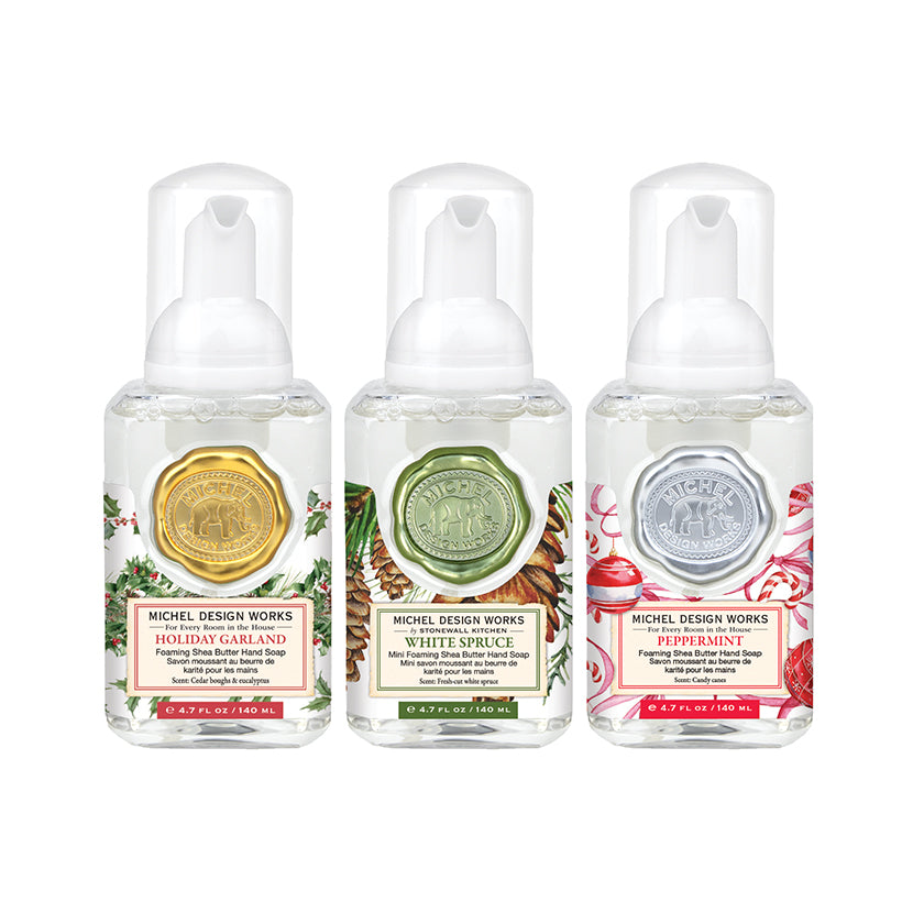 Michel Design Works - Mini Foaming Hand Soap Set: Holiday Wishes - Holiday Garland, White Spruce, Peppermint