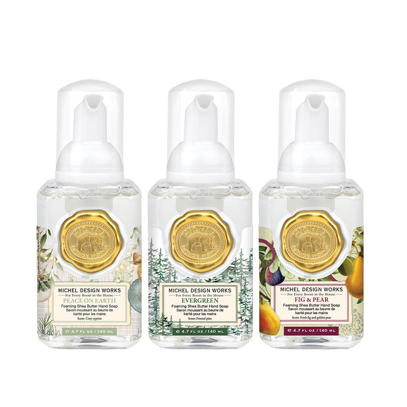 Michel Design Works - Mini Foaming Hand Soap Set: Season's Greetings - Peace on Earth, Evergreen, Fig & Pear