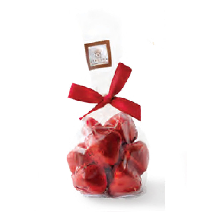Nirvana Chocolates - 10 pc. Red foil-wrapped Milk chocolate praliné hearts in cello bag w/ clip - 4.94 oz
