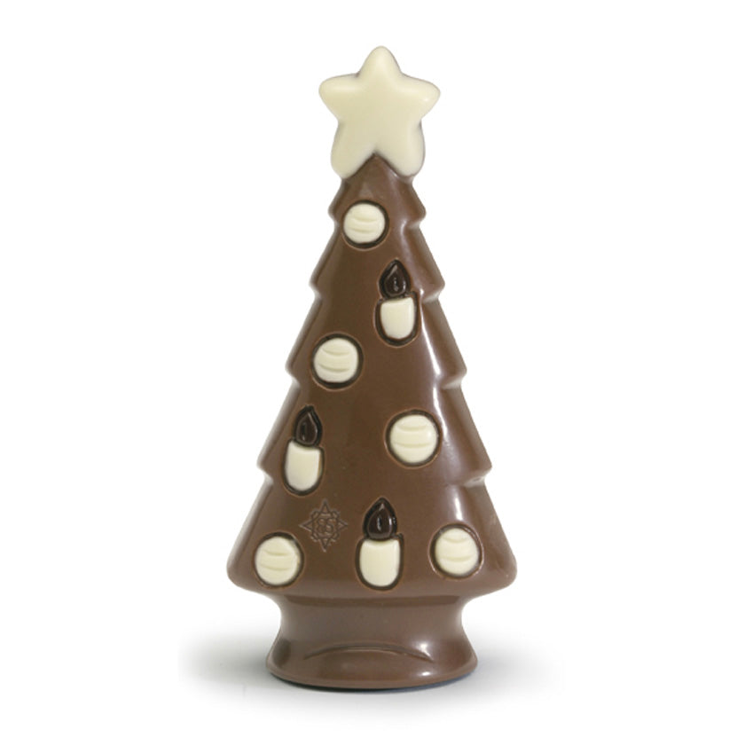 Nirvana Chocolates - Christmas Tree - milk chocolate hollow figurine w/ accents in cello bag w/ ribbon (5" Tall) - 2.12 oz