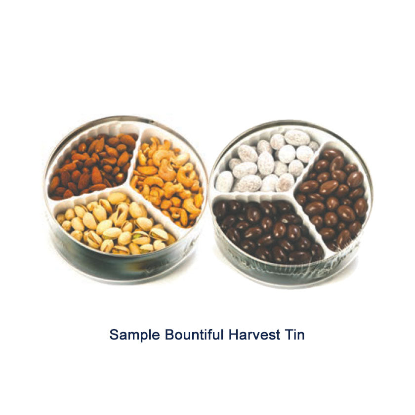 Nunes Farms - Milk Chocolate, Dark Chocolate &amp; Chocolate Toffee Almonds in Bountiful Harvest Solid Green Tin 30oz